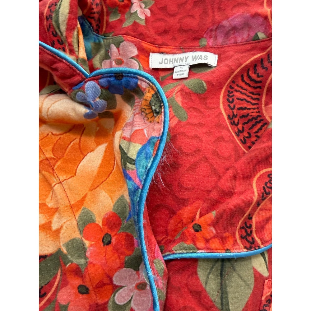 Johnny Was The Carly Pajama Top Dragon Floral Pima Cotton Red Sleepwear Lounge S - Picture 10 of 10